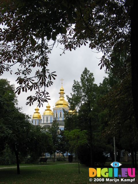 28224 Golden domes of St. Michael's Golden-Domed Cathedral through trees